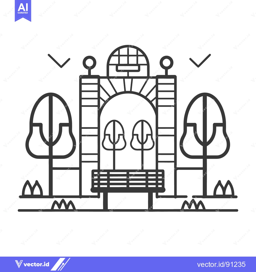 Premium Vector of A simple outlined park scene featuring benches and trees
