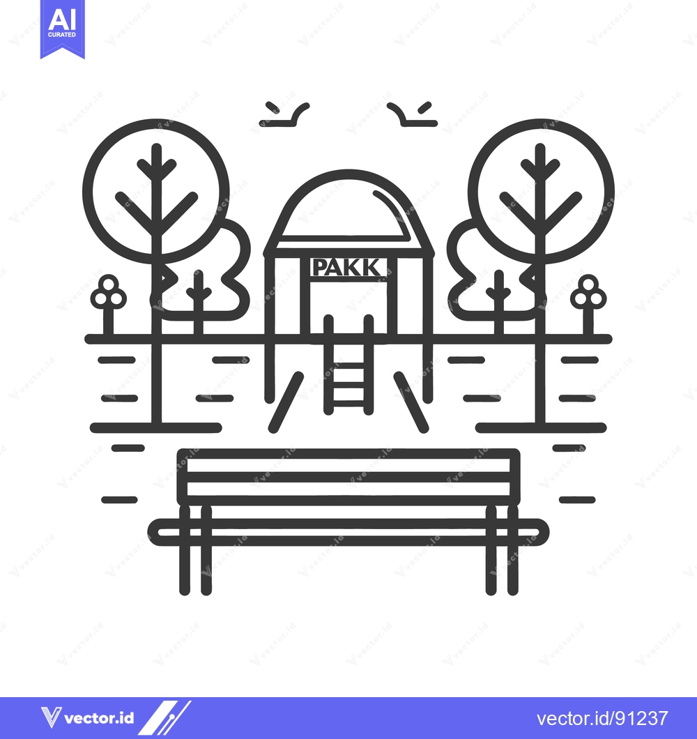 Premium Vector dari A simple black and white line drawing of a park scene