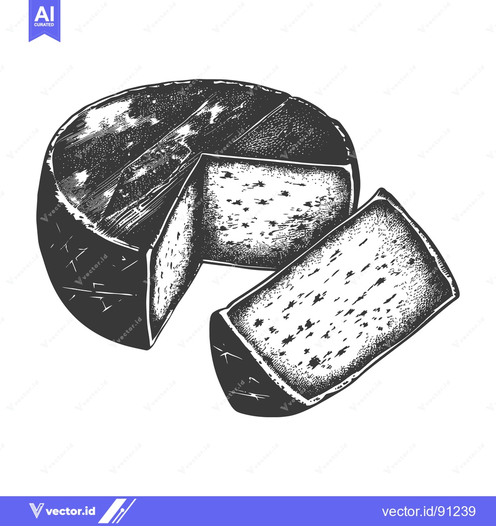 Premium Vector of A monochrome drawing shows cheese with a piece cut out