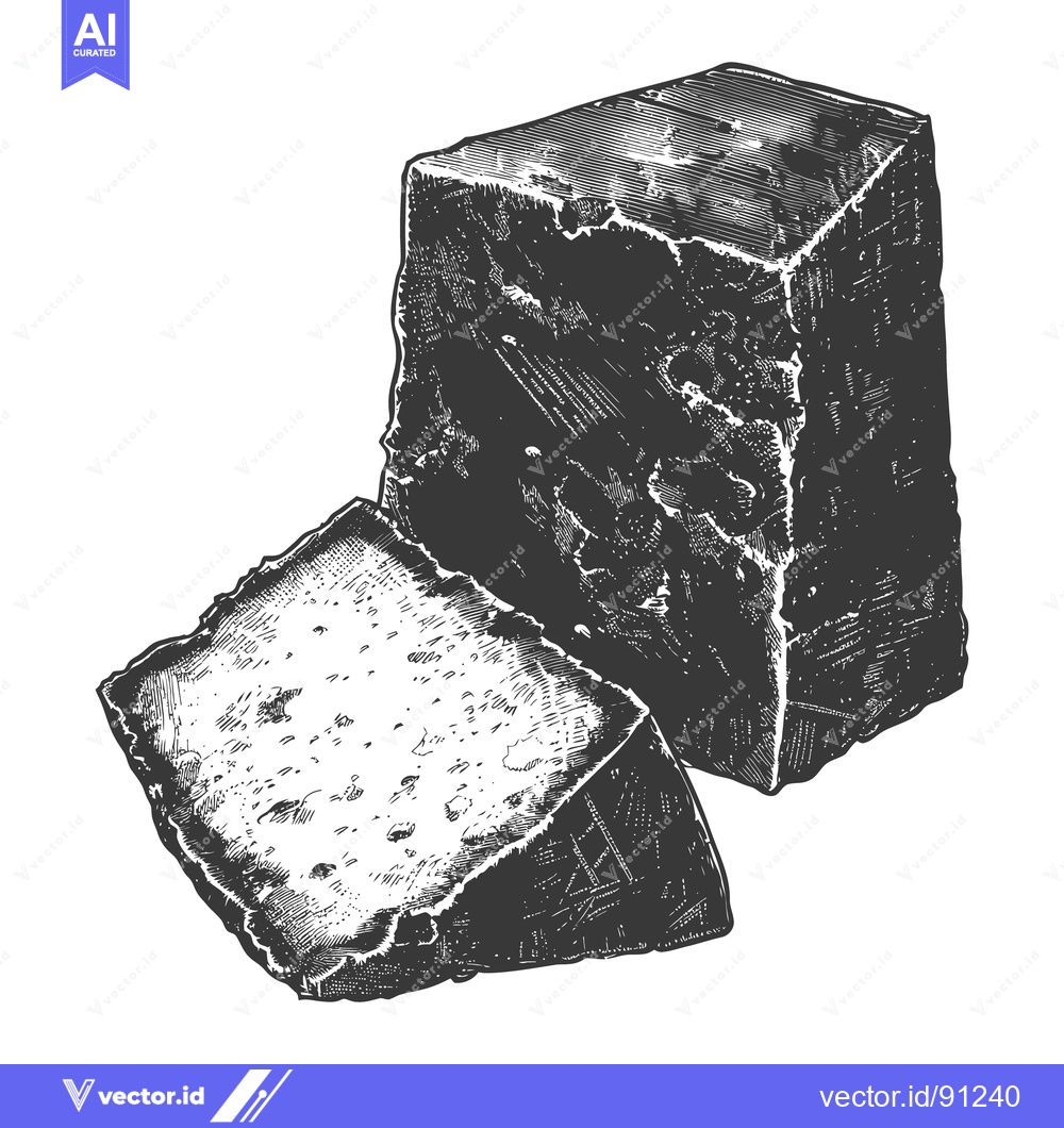 Premium Vector of Drawn artistic image shows a block of cheese with cut piece