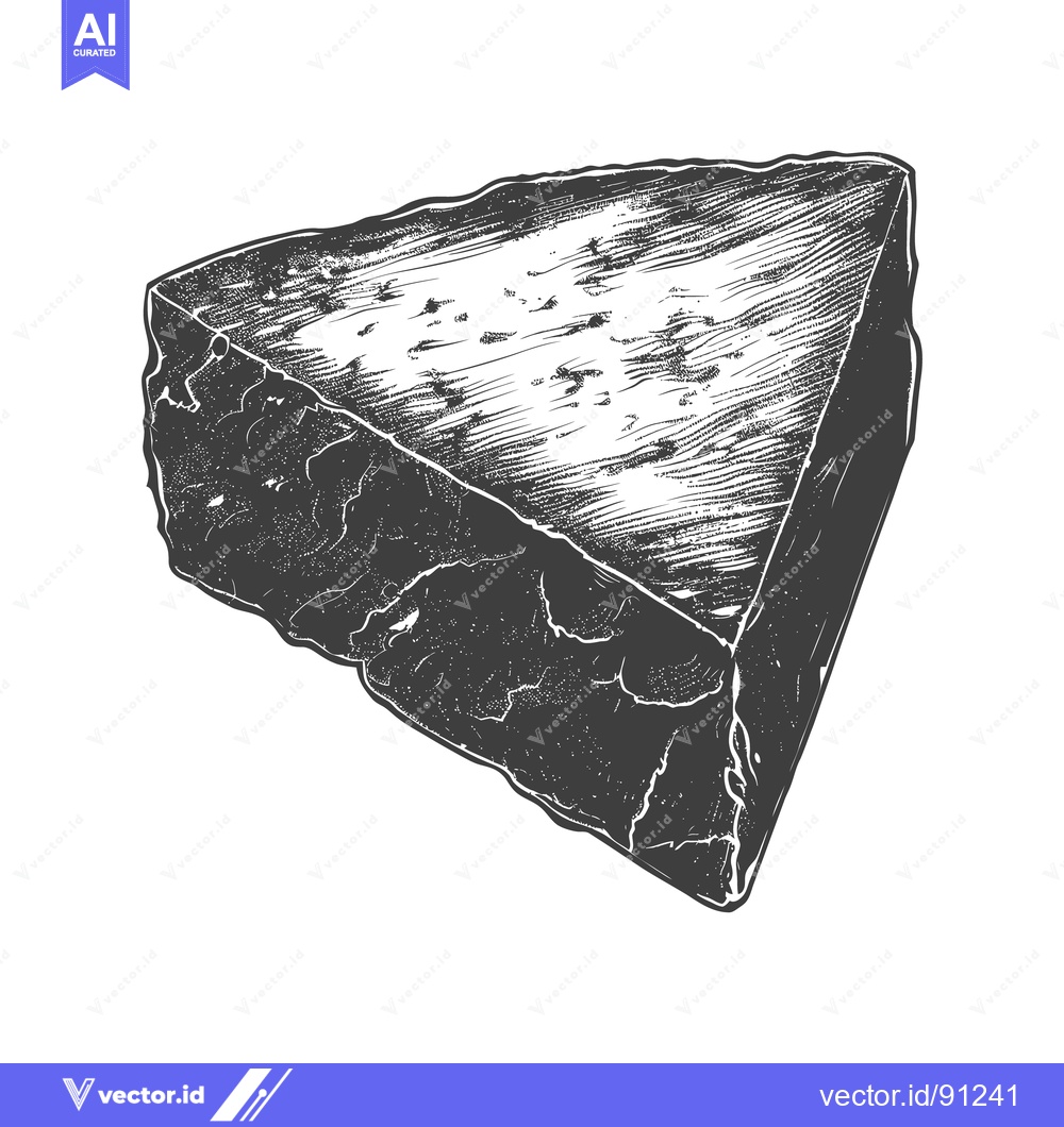 Premium Vector of A detailed grayscale illustration of a triangular cheese wedge