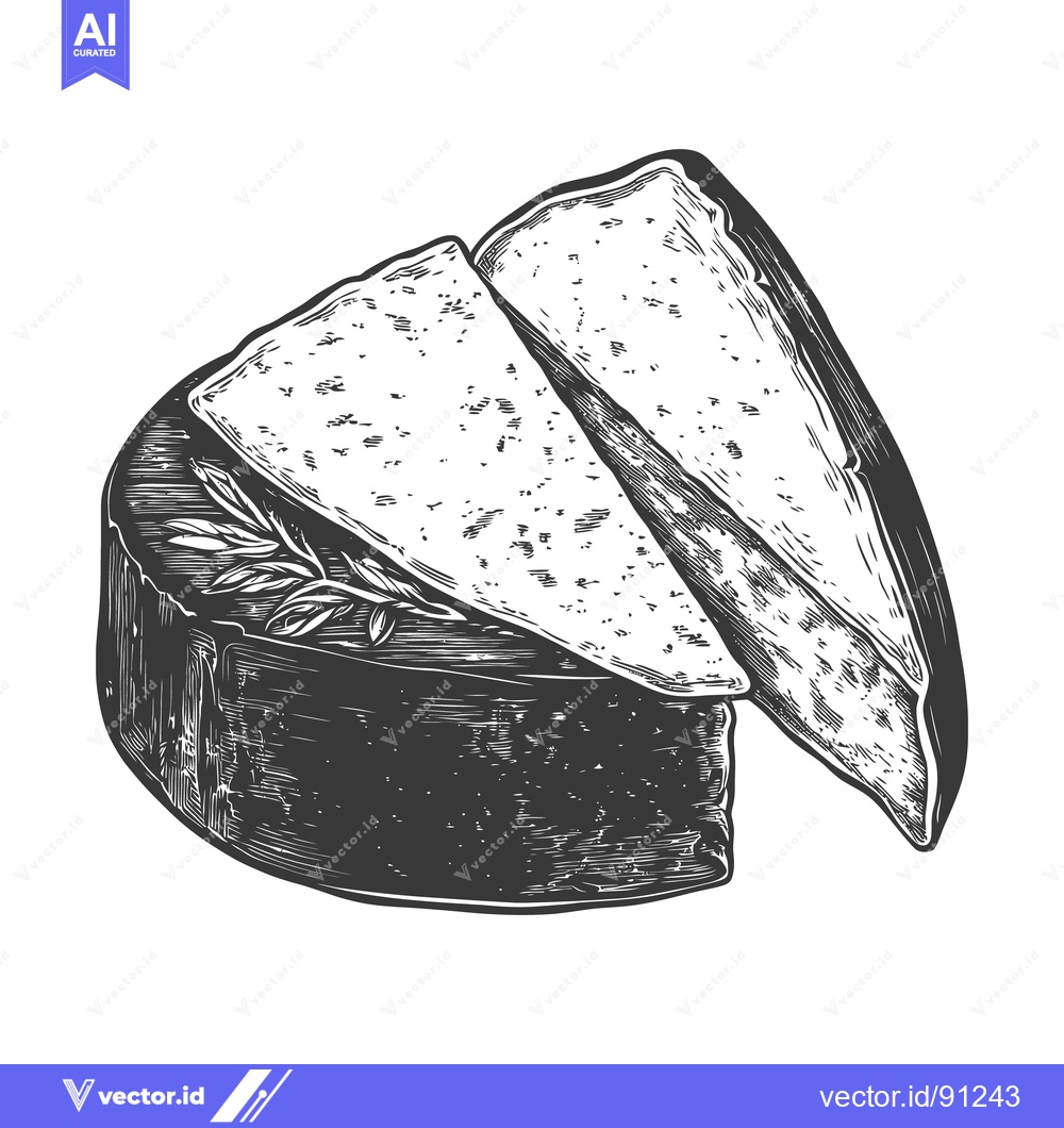 Premium Vector dari A delicious illustration depicts cheese with sliced wedges and herbs