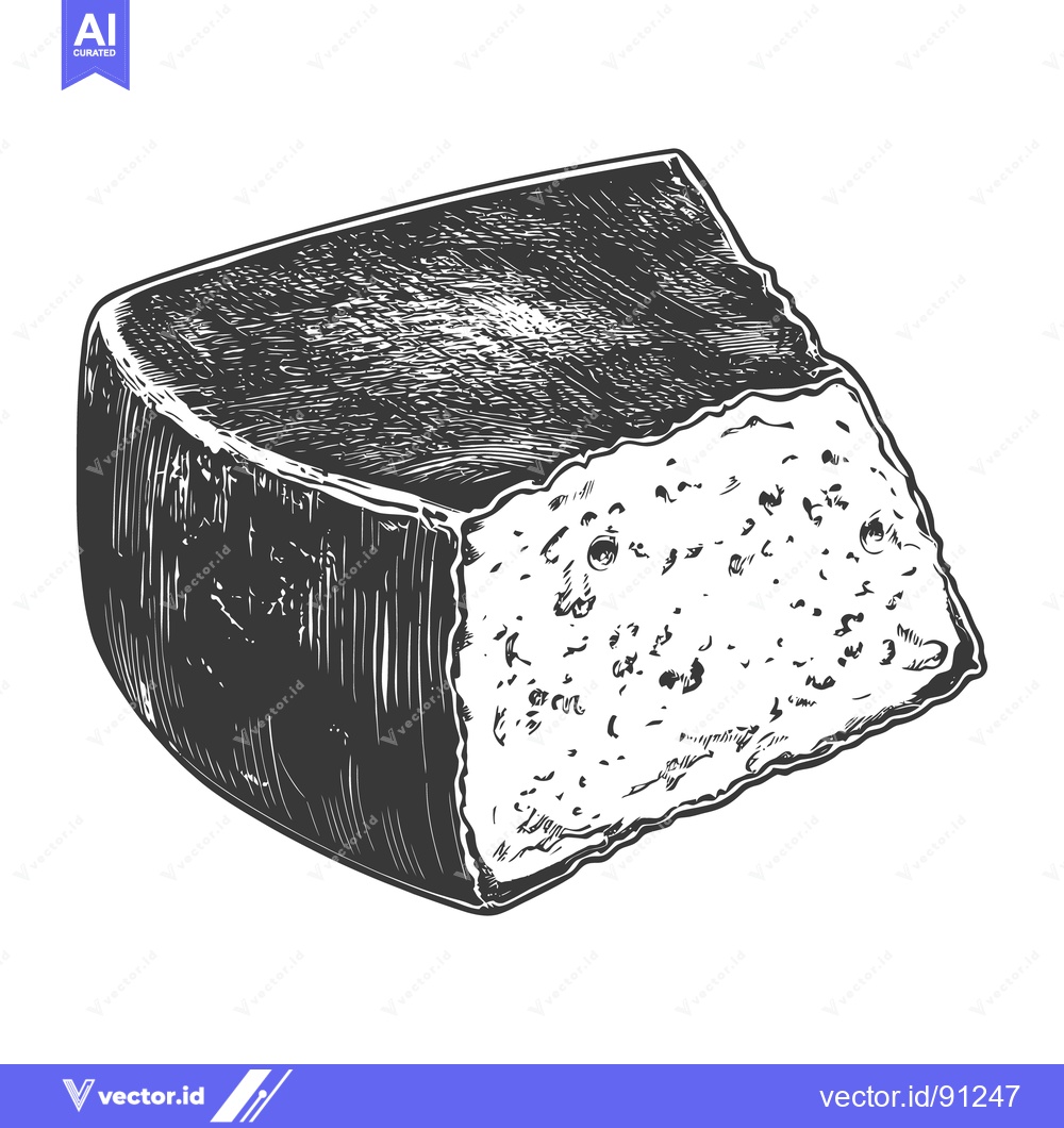 Premium Vector of A wedge of hard cheese presented with a crosshatch illustration