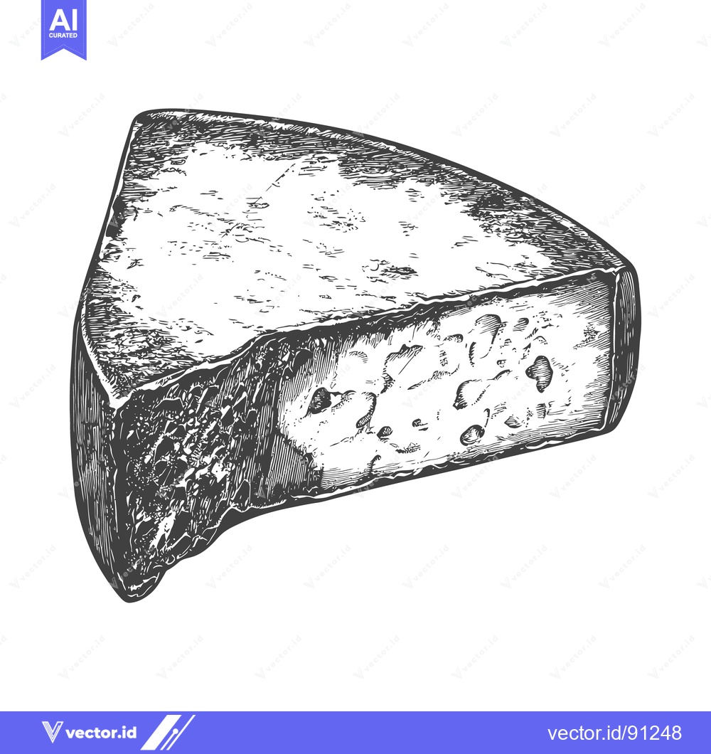 Premium Vector of A single triangular wedge of aged artisanal cheese presented against w