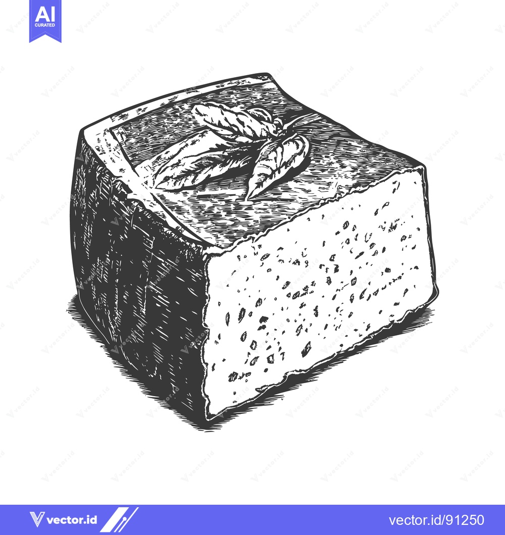 Premium Vector dari An illustration of a block of cheese with leafy garnish