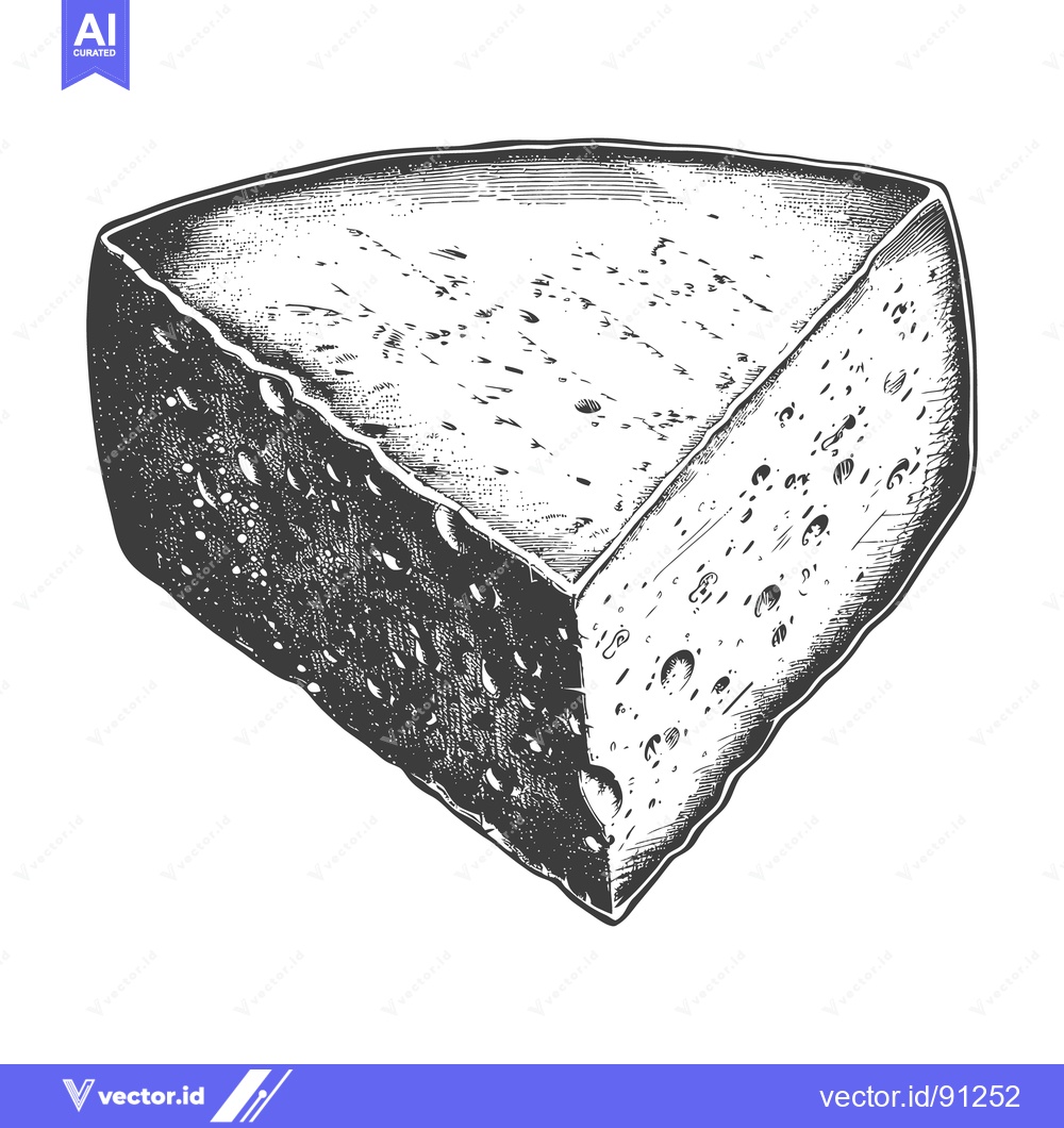 Premium Vector dari A detailed artistic drawing of a cheese wedge shown isolated