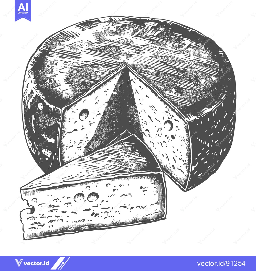 Premium Vector dari An illustration displaying a wheel of cheese with several slices