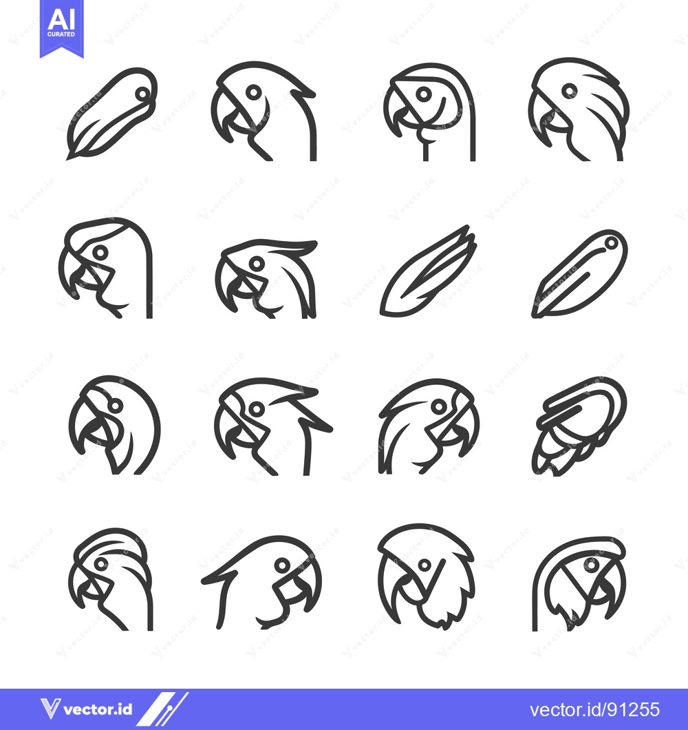Premium Vector of Parrot Heads and Seeds Line Art Icons