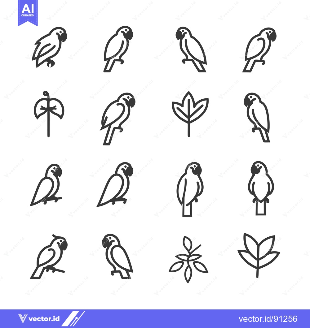 Premium Vector of Parrot Icons Set in Black and White