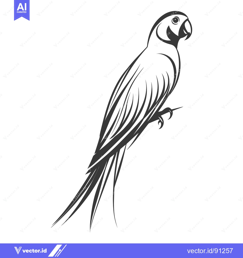 Premium Vector dari A detailed grayscale illustration shows a parrot perched on a branch