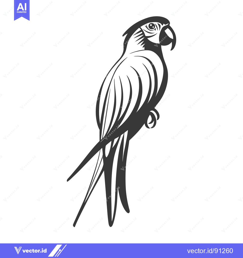 Premium Vector dari A stylized monochrome illustration of a perched parrot bird