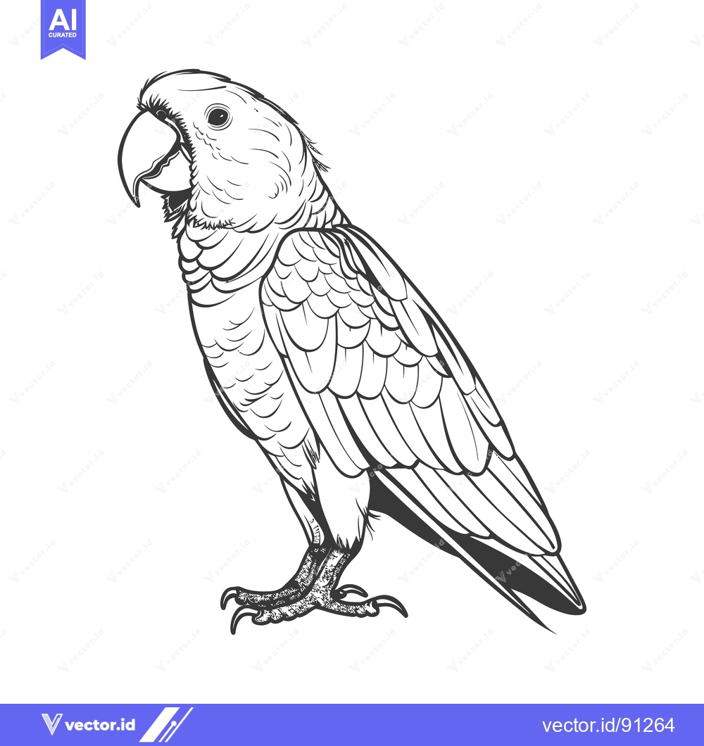 Premium Vector dari Detailed grayscale artwork depicting a parrot bird against a white bac