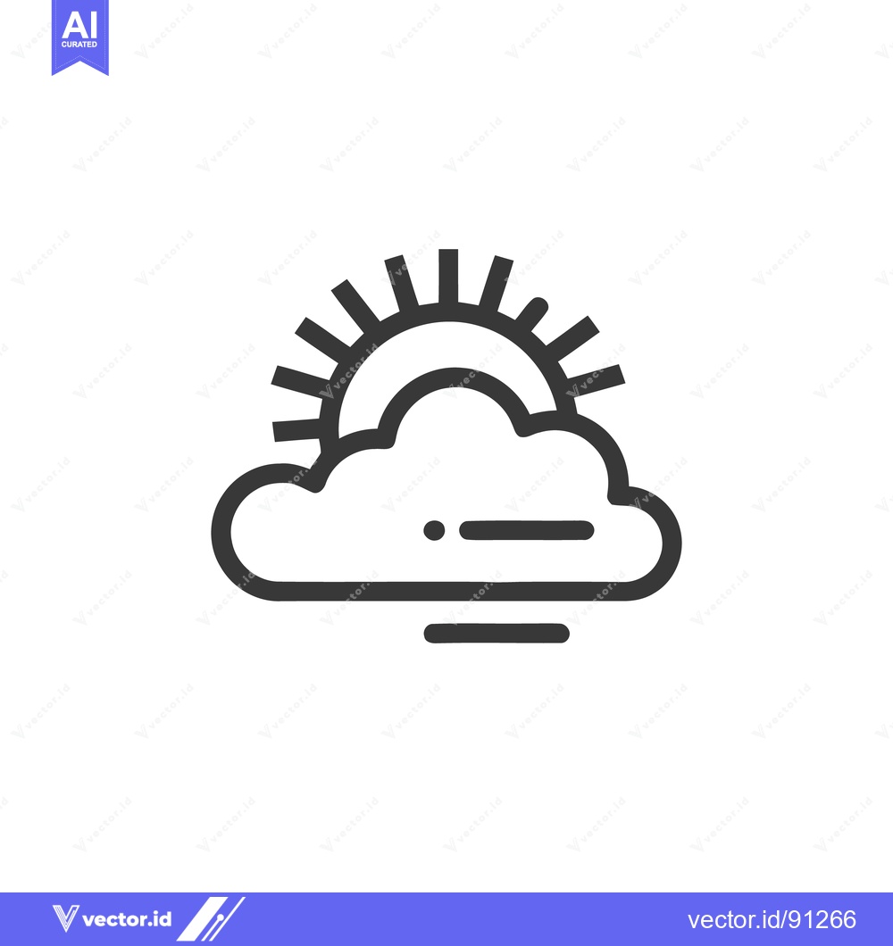 Premium Vector of Minimalist Weather Icon: Sun Peeking Behind Cloud with Fog Layers