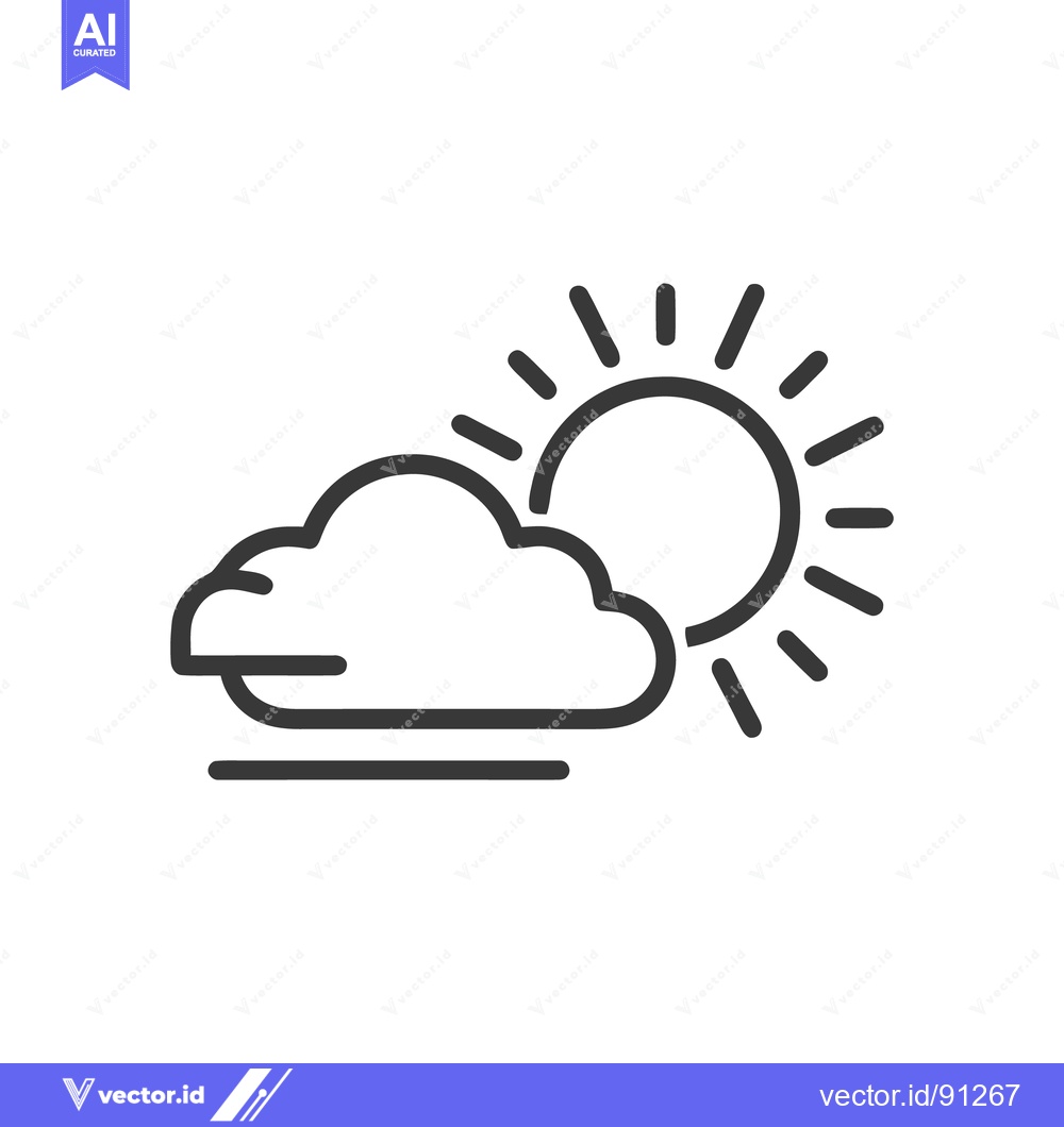 Premium Vector dari Minimalist Weather Icon: Sun, Cloud, and Horizontal Line Design