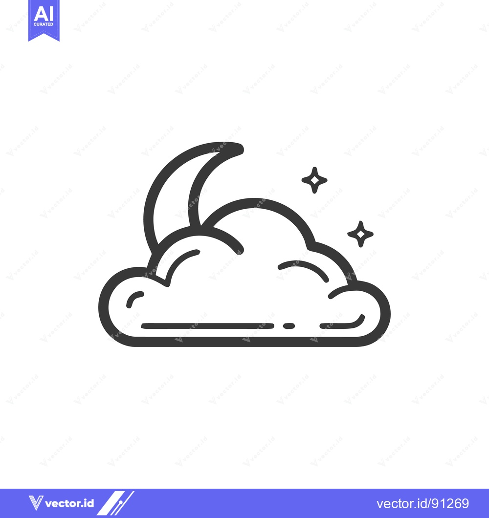 Premium Vector of Dreamy Night Icon: Crescent Moon, Cloud, and Sparkling Stars in Minima