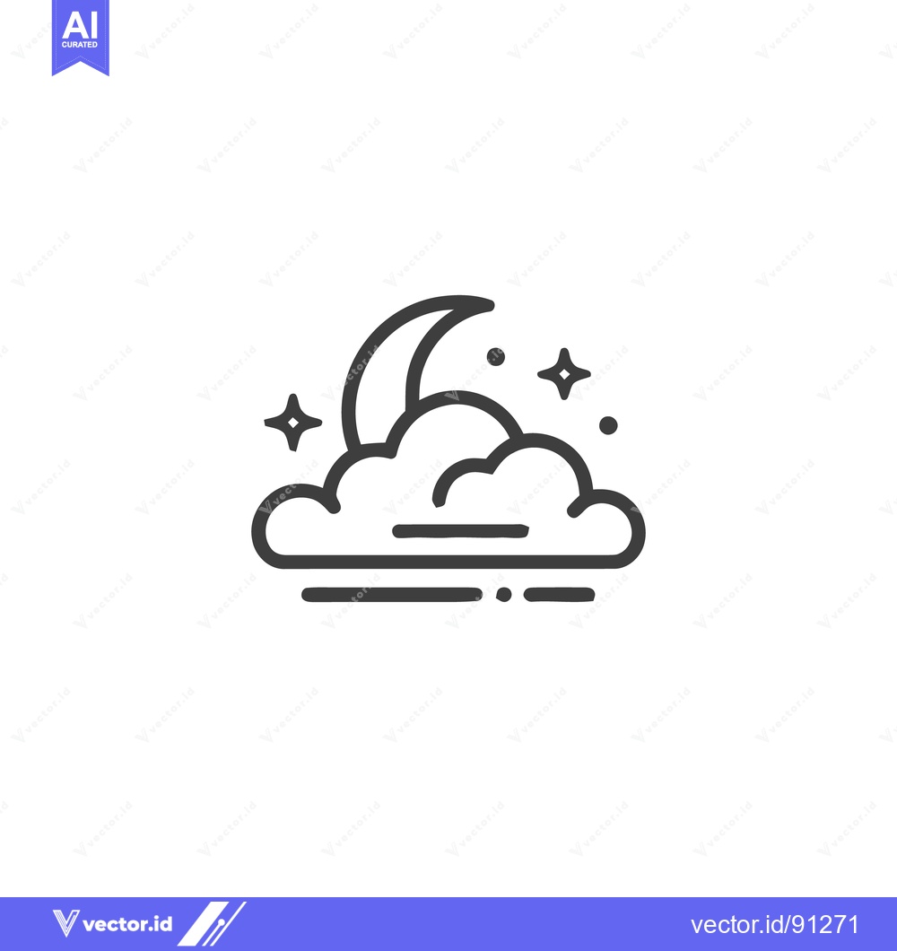 Premium Vector of Minimalist Moon and Stars Icon on Cloud, Night Sky Concept