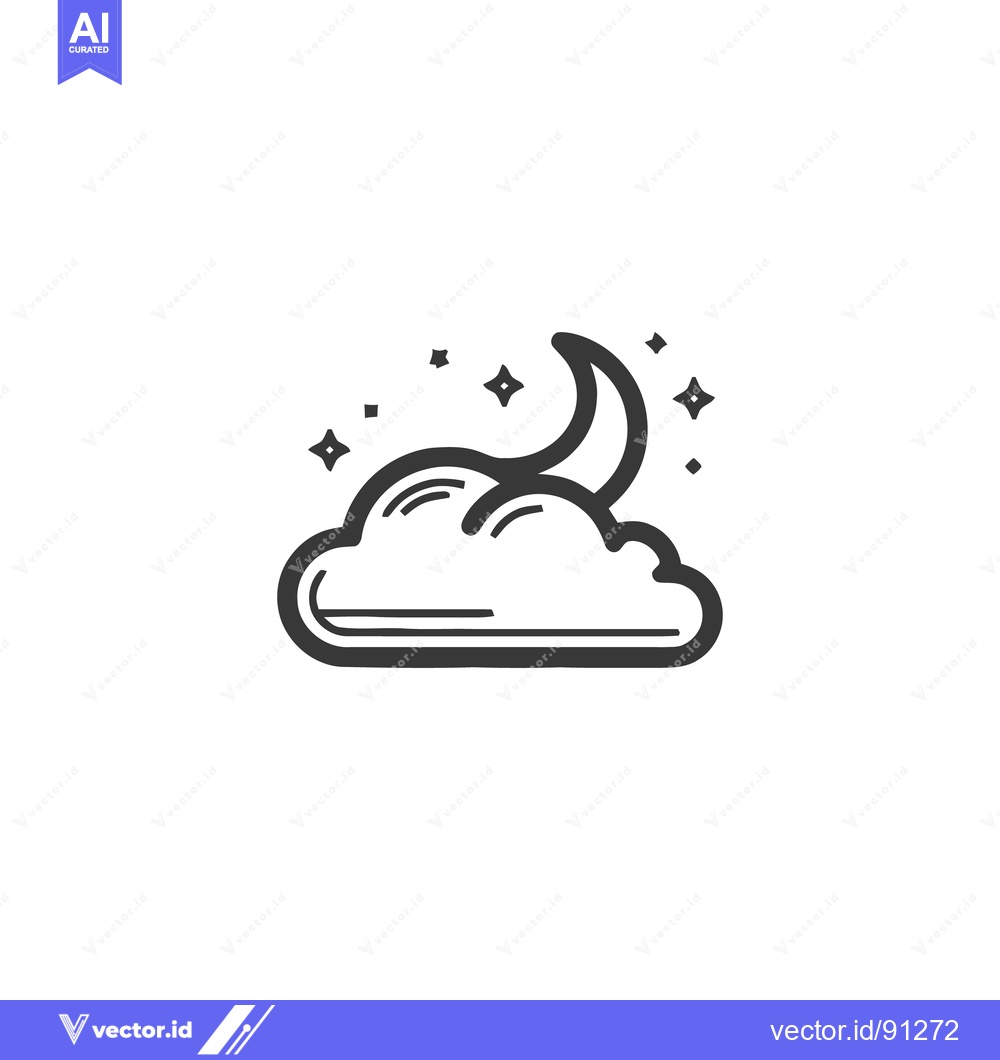 Premium Vector of Dreamy Nightscape: Crescent Moon Nestled in Cloud with Sparkling Stars