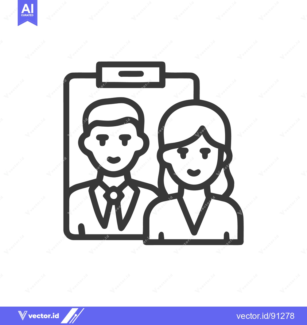 Premium Vector of Teamwork Icon: Man and Woman on Clipboard, Outline Style