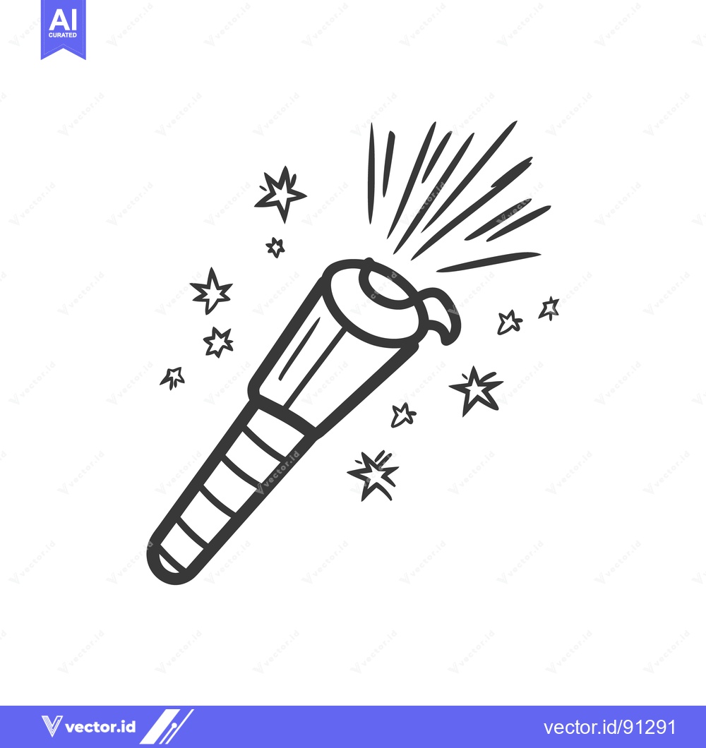 Premium Vector dari Simple black line drawing of a flashlight with bright stars