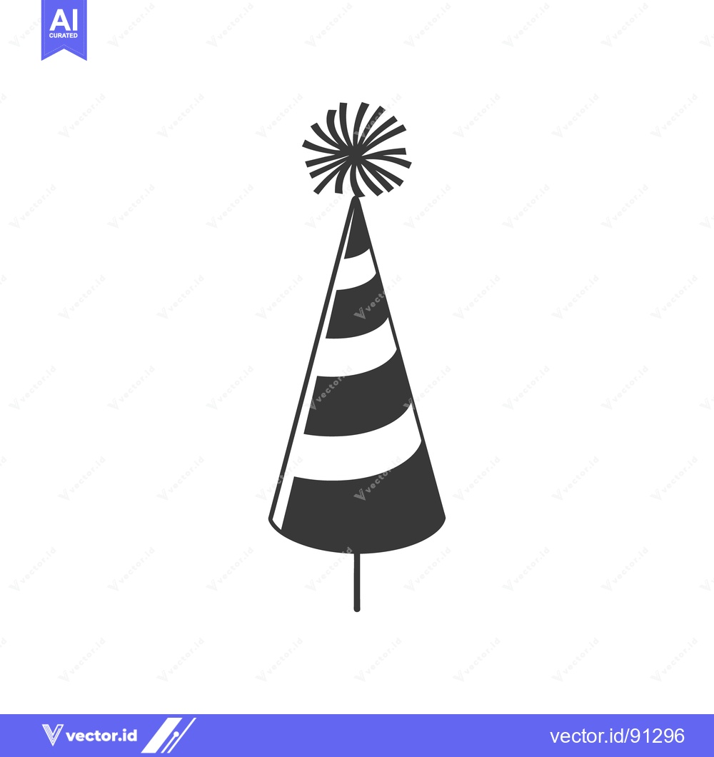 Premium Vector dari A single party hat with stripes and a fluffy pompom