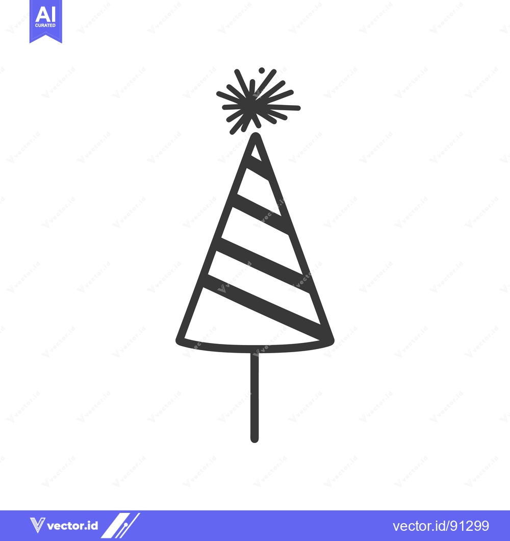 Premium Vector dari A simple drawing of a party hat with a decorative pompom