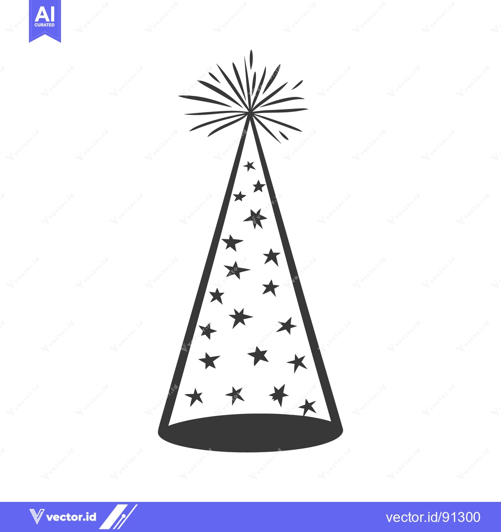 Premium Vector of A celebratory party hat with star decorations and a firework burst