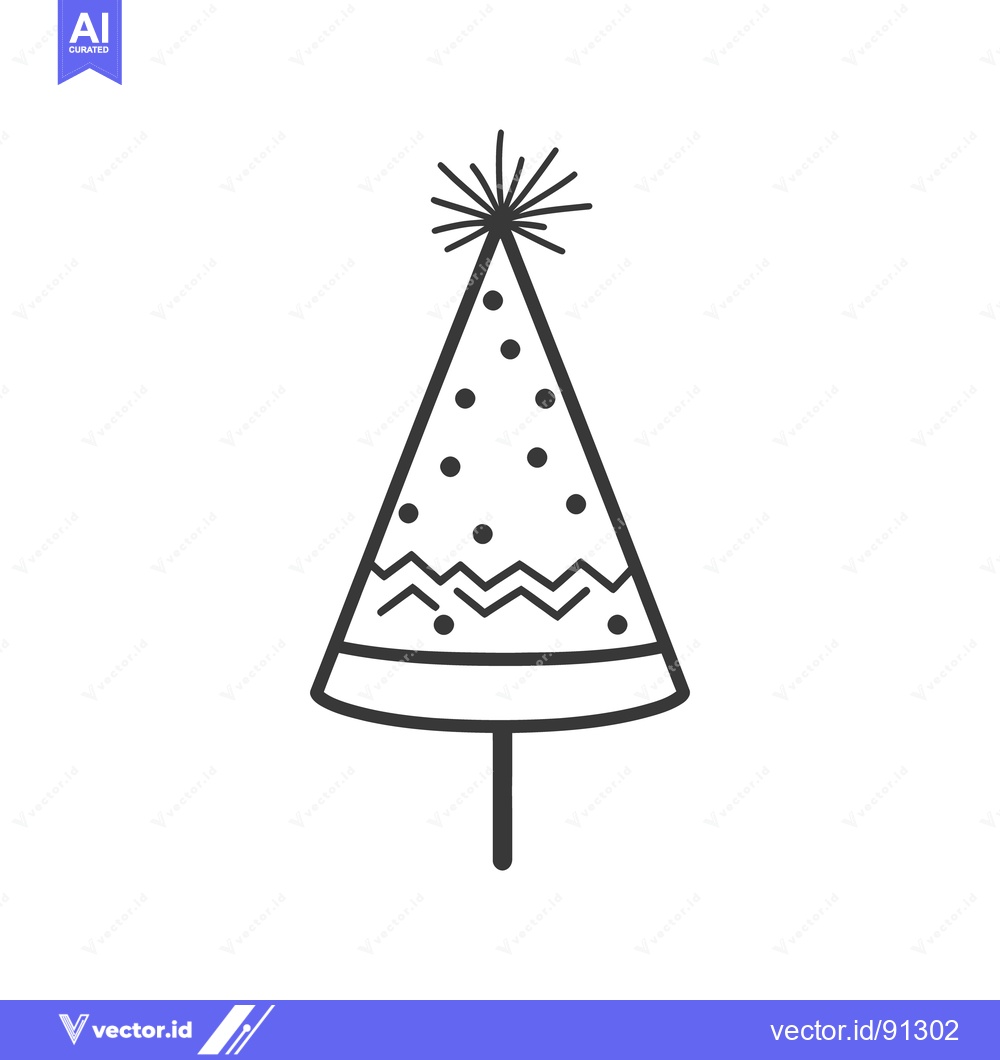 Premium Vector of Black and white illustration of a decorated party hat on stick