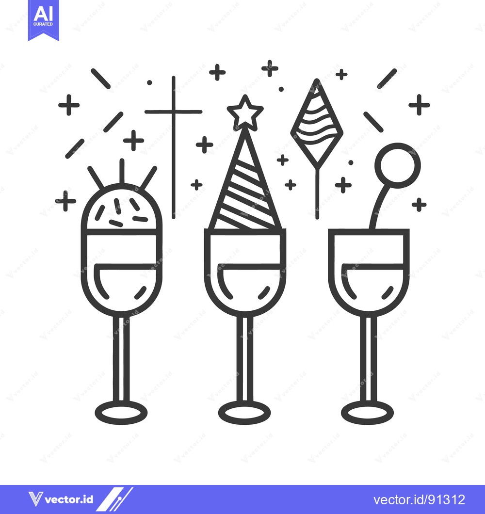 Premium Vector dari Three Wine Glasses Decorated For Festive Celebration With Decorations