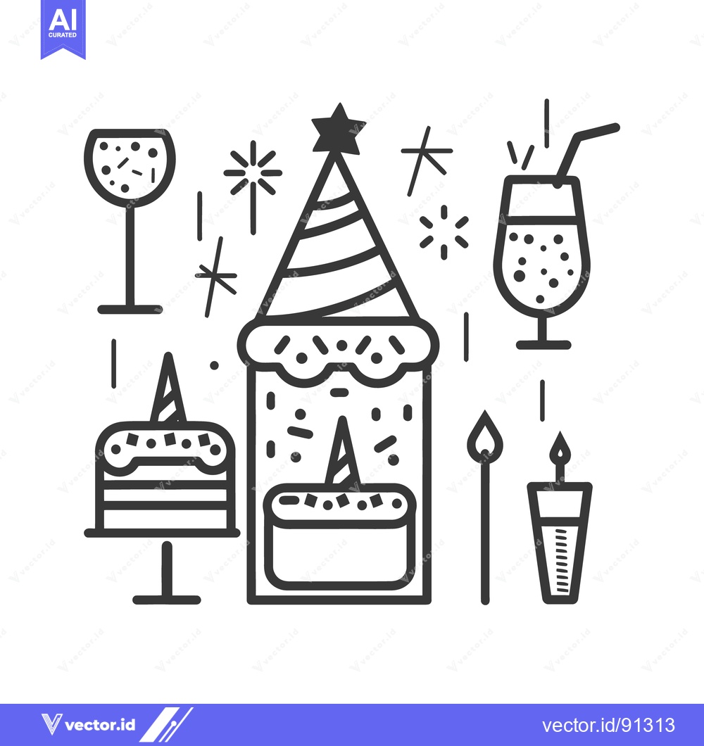Premium Vector dari Celebration icons include birthday cake party hats champagne and candl