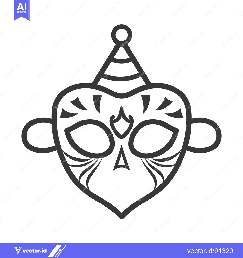 Premium Vector dari A stylized heart shaped mask with hat and facial details