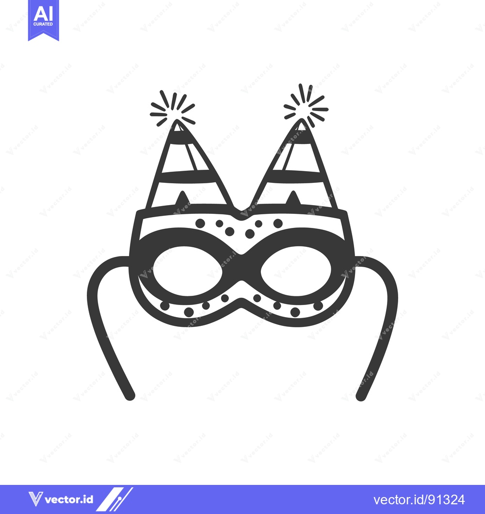 Premium Vector of Festive celebratory face mask graphic featuring party hats and embelli
