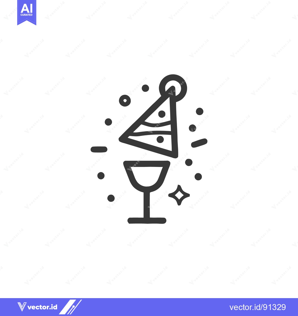 Premium Vector dari Festive Celebration Icon: Party Hat, Champagne Glass, Confetti