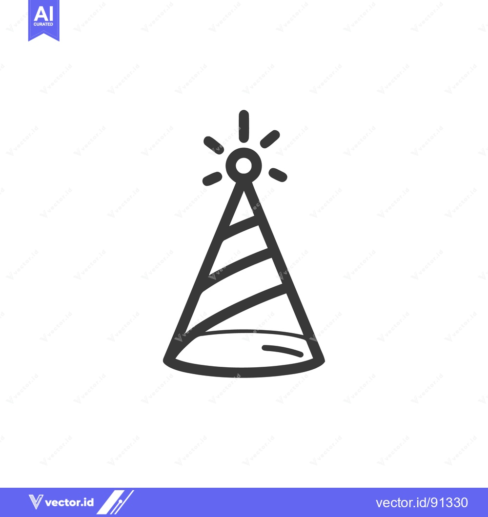 Premium Vector of Party Hat Icon with Spirals and Sparkle, Celebration Symbol
