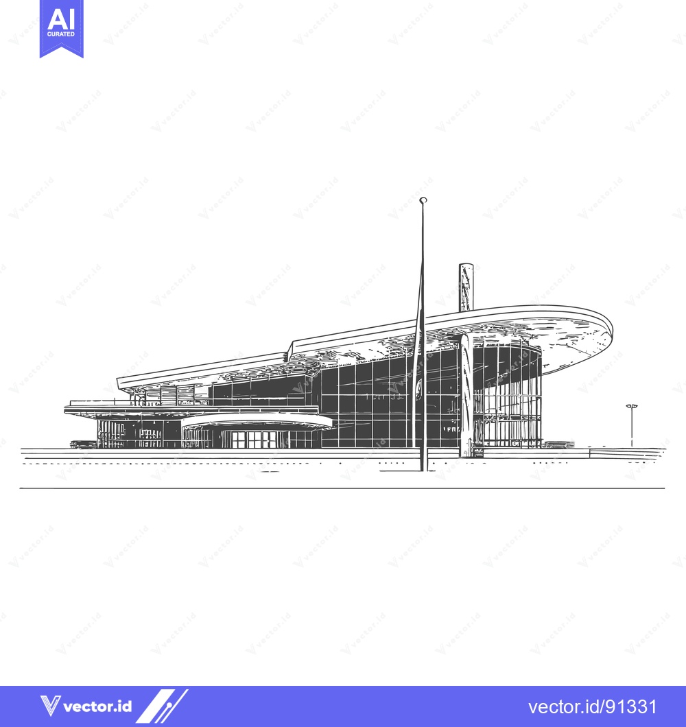 Premium Vector of An architectural sketch of a modern building with expansive glass wind