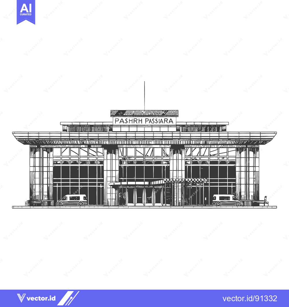 Premium Vector dari A detailed architectural illustration of a modern glass building front