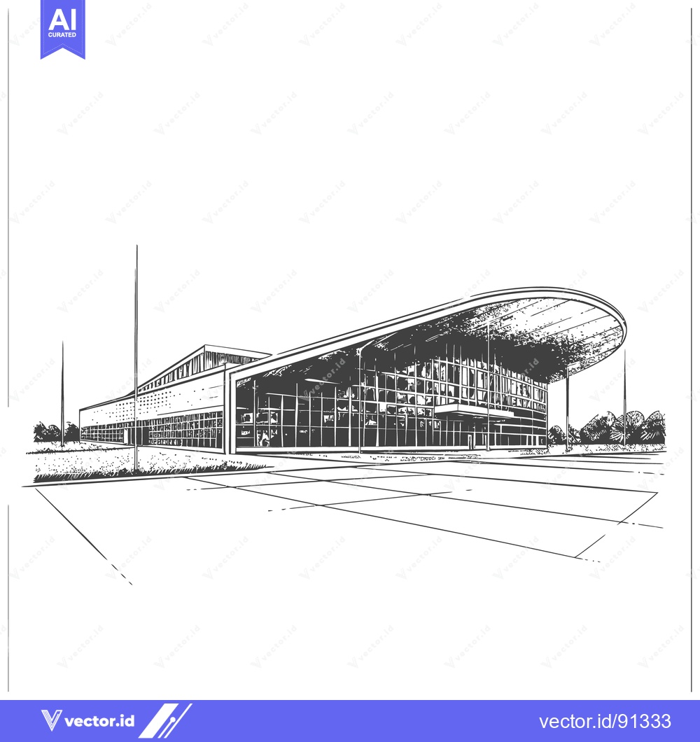 Premium Vector of Modern Architectural Building Depicted in a Black and White Drawing