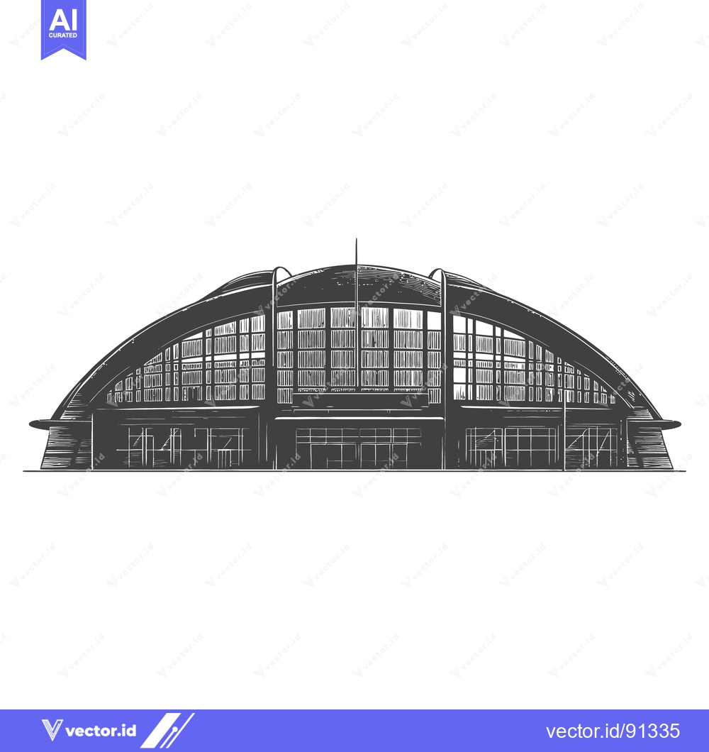 Premium Vector dari Architectural illustration of a large arched building with numerous wi