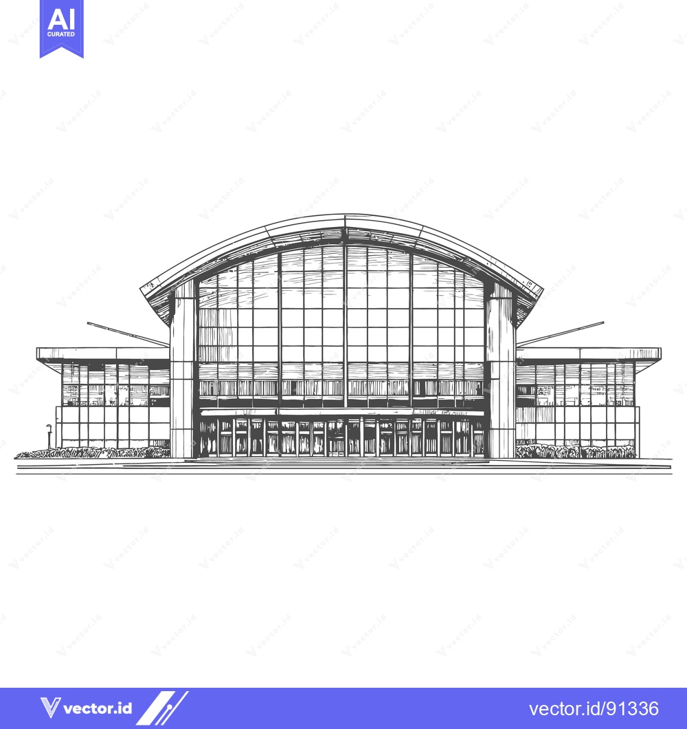 Premium Vector dari Detailed line drawing depicting a modern building with large windows