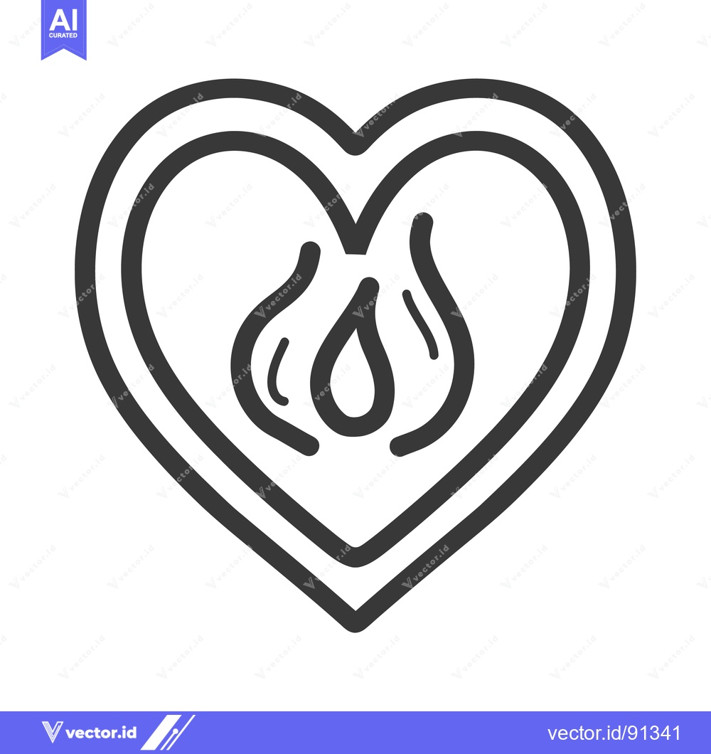 Premium Vector of A simple black and white heart symbol with stylized flame inside