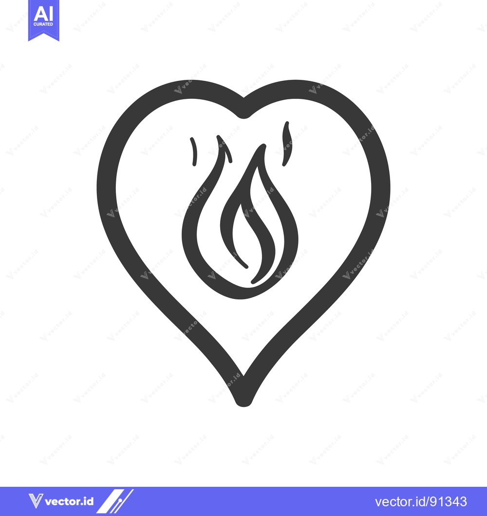 Premium Vector dari A stylized heart shape icon featuring a flame design inside it