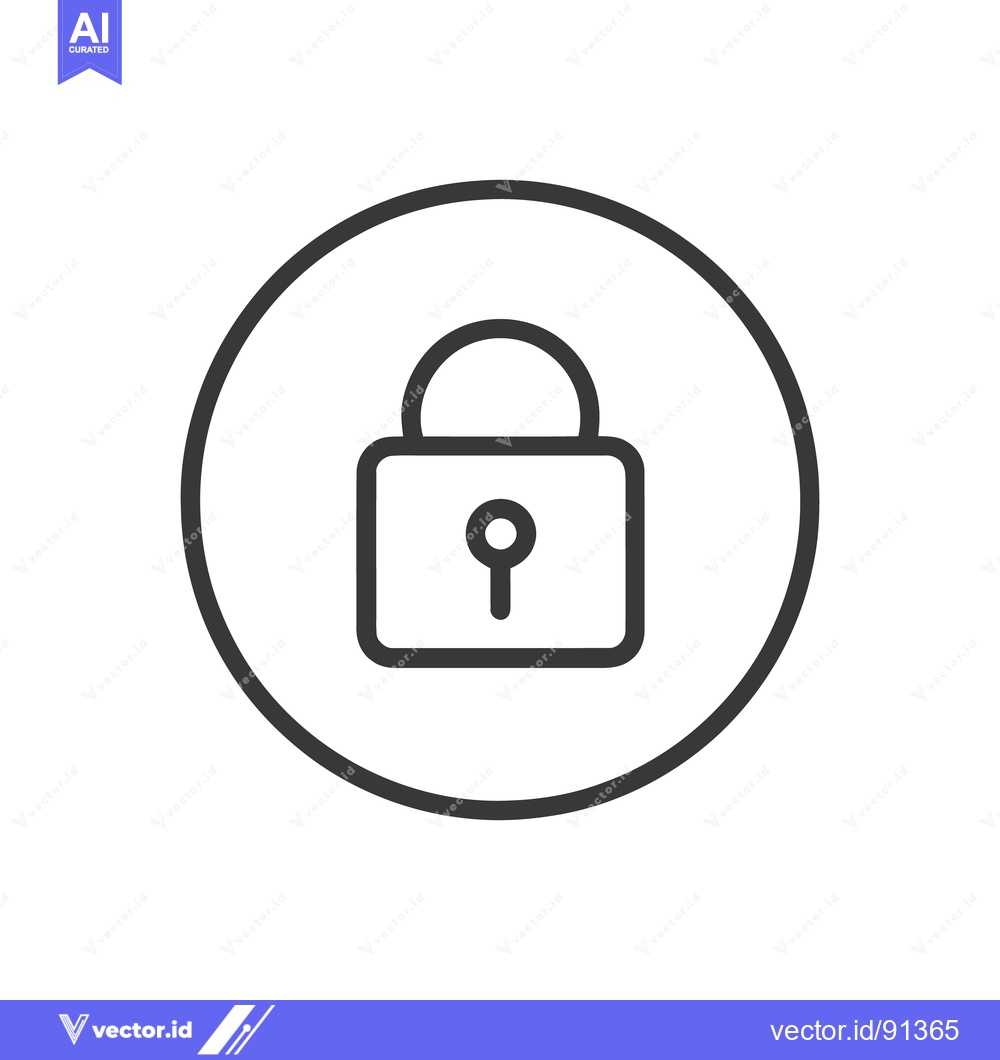 Premium Vector dari Minimalist Padlock Icon in Circle, Security Symbol, Black Outline on W