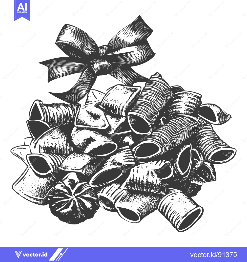 Premium Vector dari A collection of different pasta shapes is decorated with a bow
