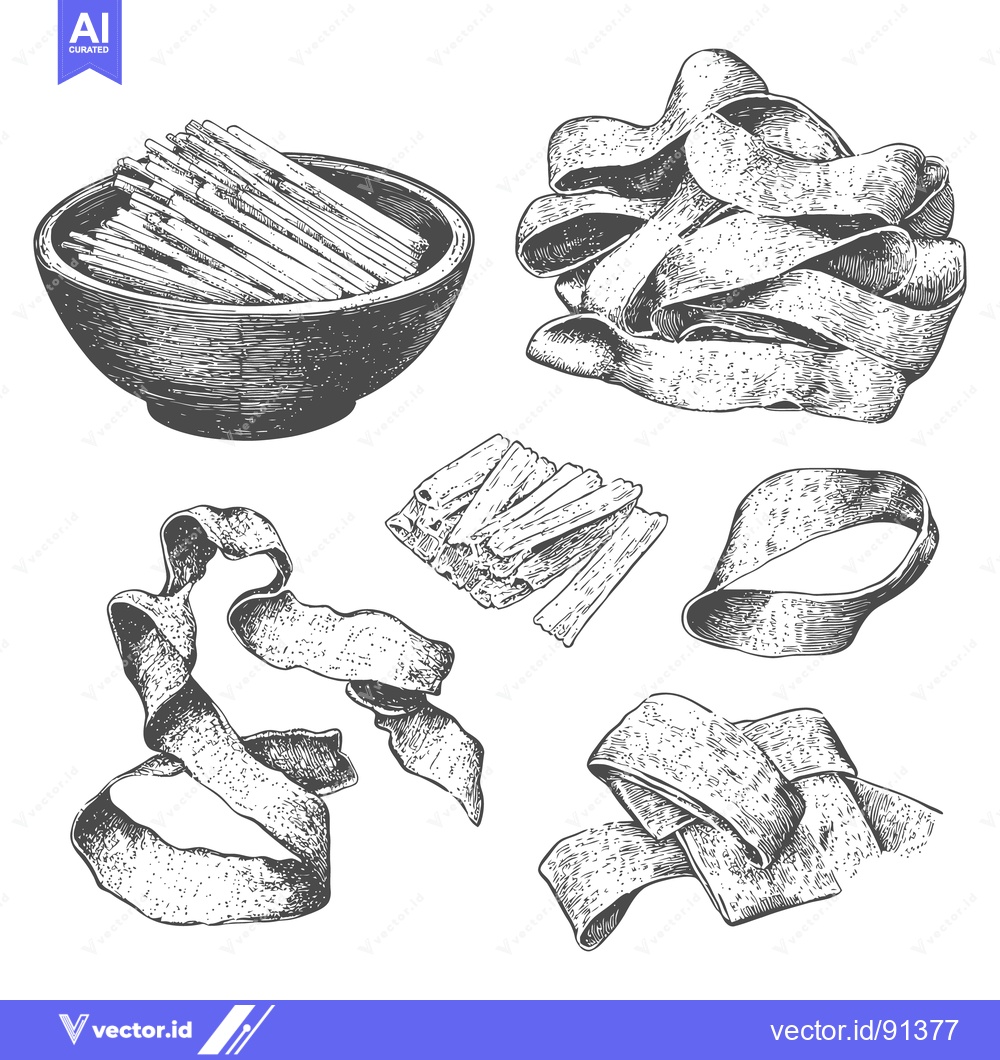 Premium Vector dari Black and white illustrations depict different types of pasta variatio