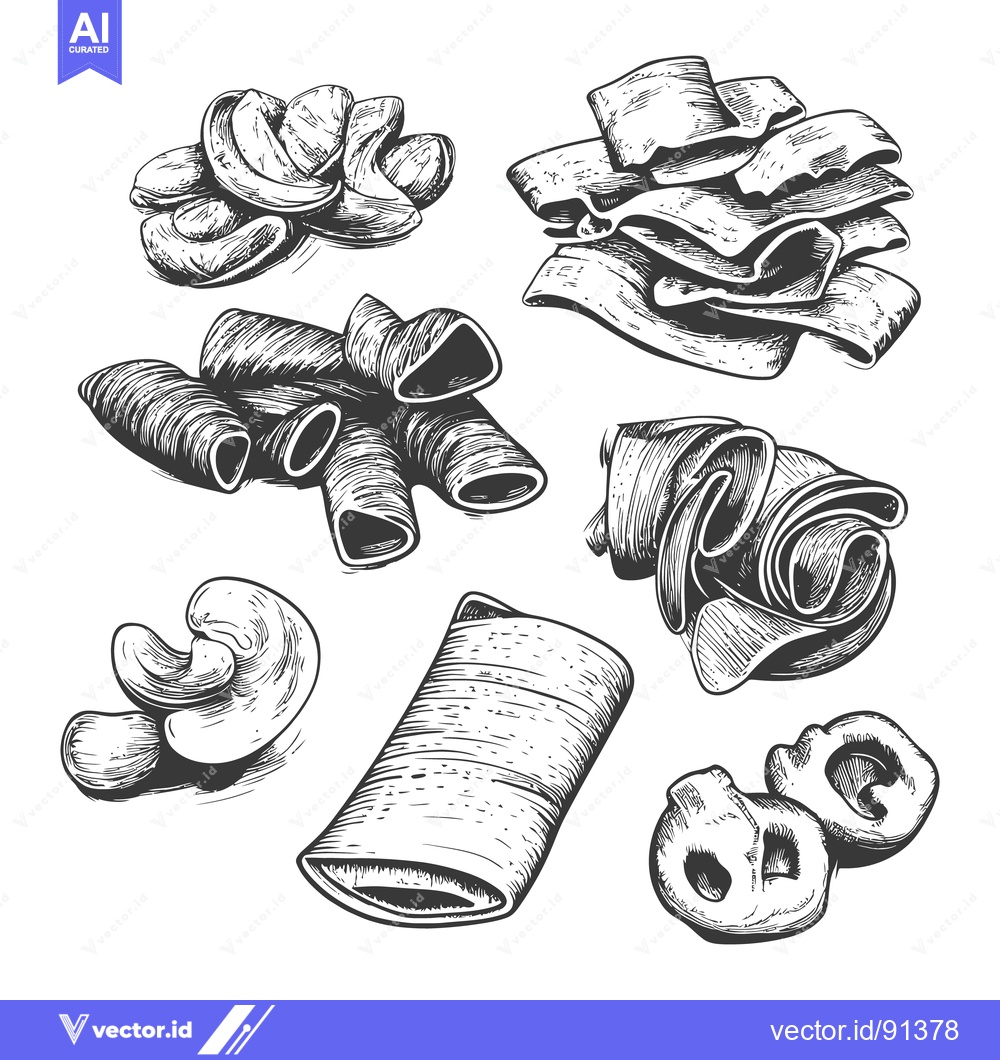 Premium Vector of Collection of various pasta shapes and nuts illustrated with detail