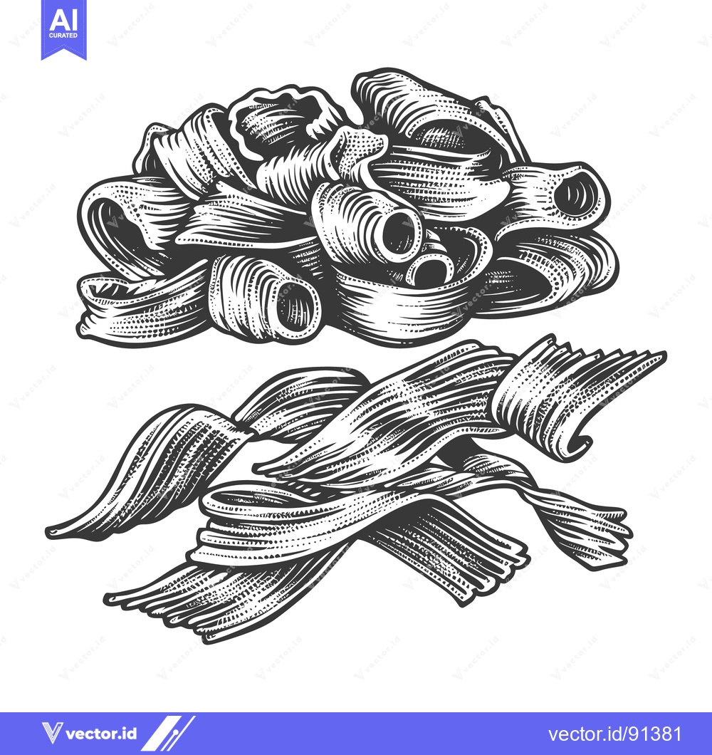 Premium Vector dari Detailed grayscale illustration showing two types of pasta shapes