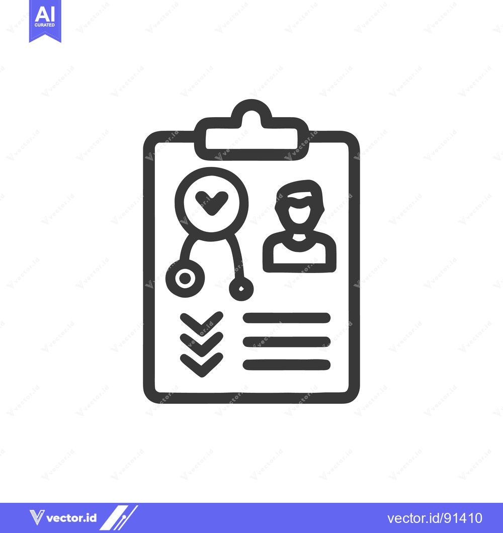 Premium Vector dari Medical Record Icon: Stethoscope, Patient Profile, and Checklist on Cl