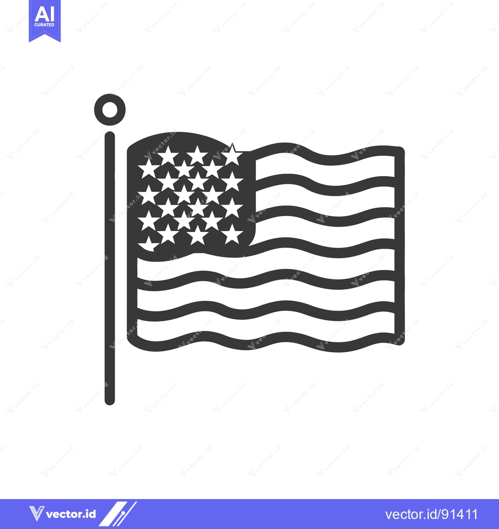 Premium Vector of A black and white illustration depicting an American flag blowing