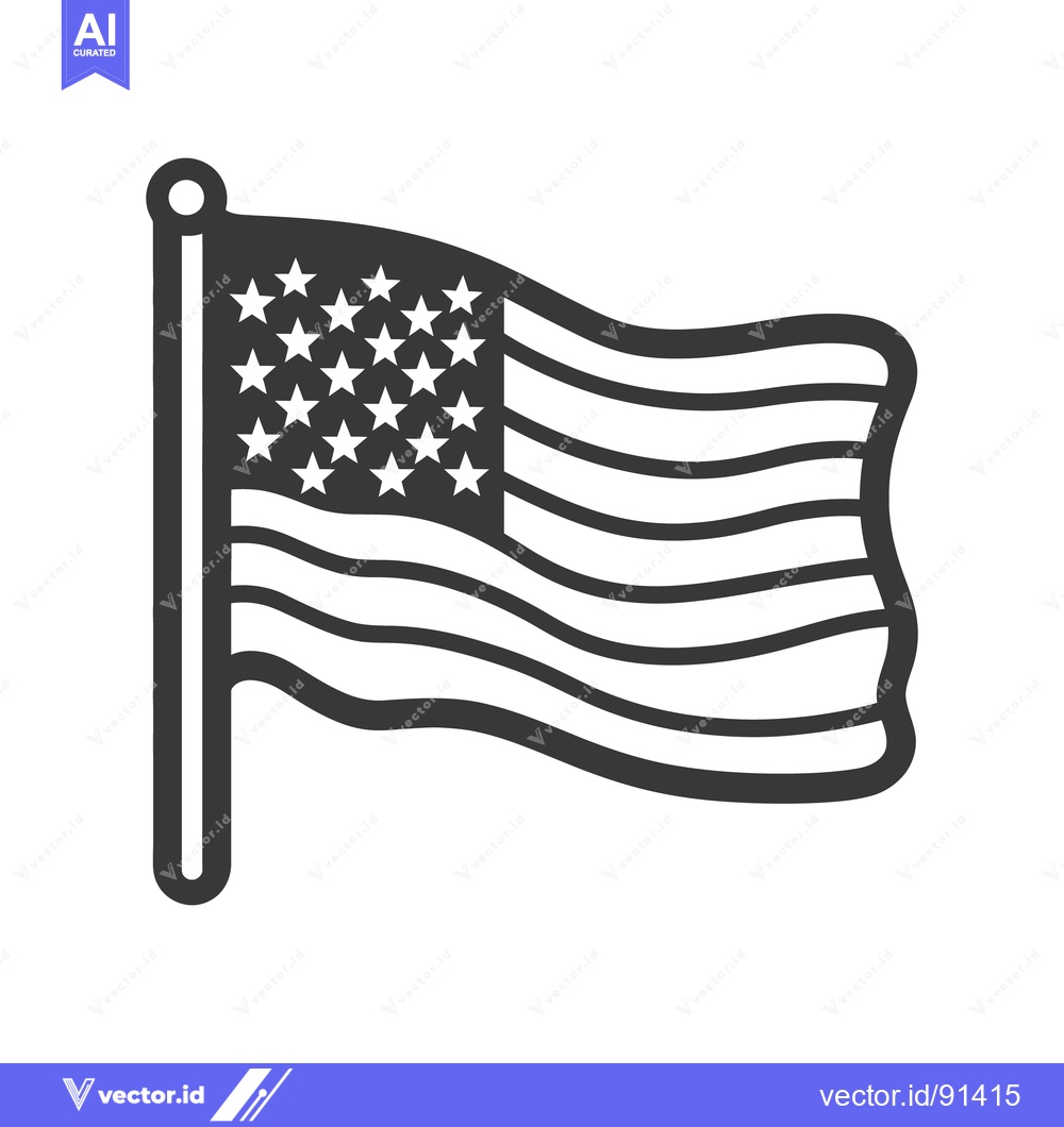 Premium Vector dari An illustrated waving flag with stars and stripes on a pole