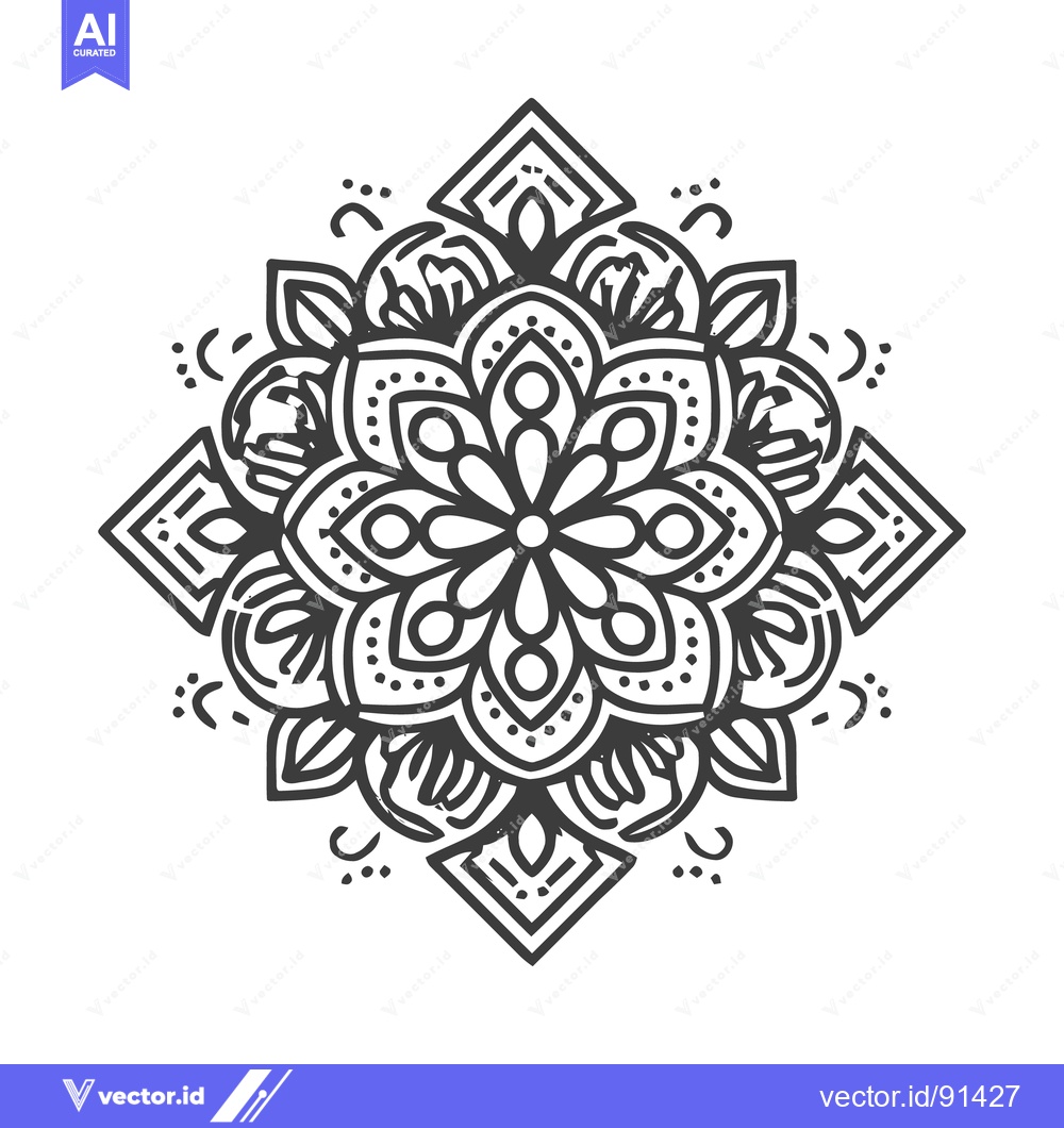 Premium Vector of Intricate Floral Mandala Design with Geometric Diamond Frame in Black