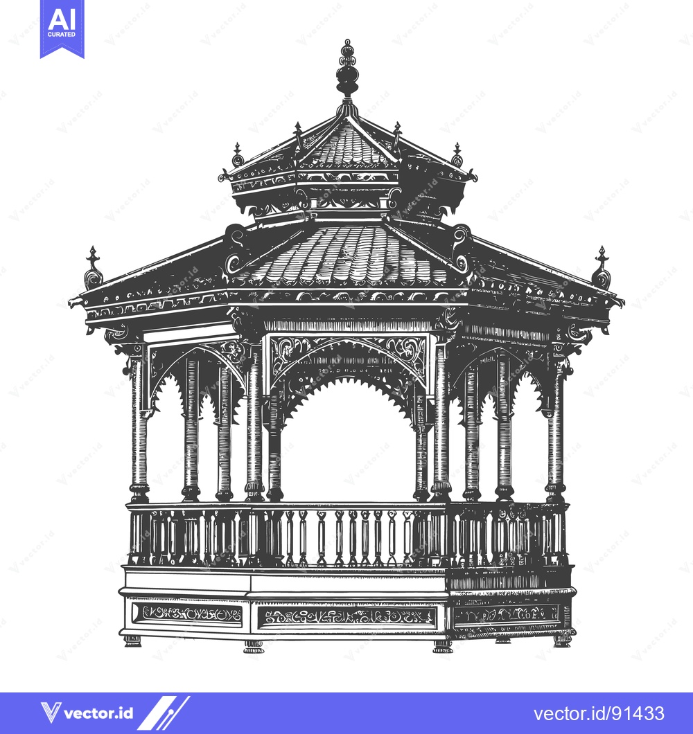 Premium Vector of A detailed drawing illustrates a decorative architectural gazebo struc